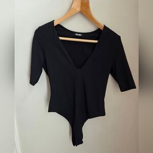 ⭐️Missguided Black Deep V Long Sleeve Bodysuit Size Small